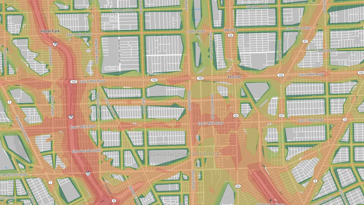 Pershing, Detroit, MI Map of Noise Levels in Pershing