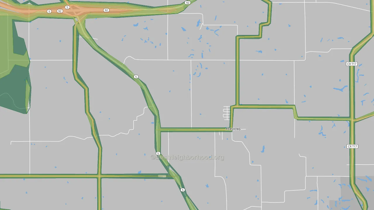 Pershing, IA Map of Noise Levels in Pershing