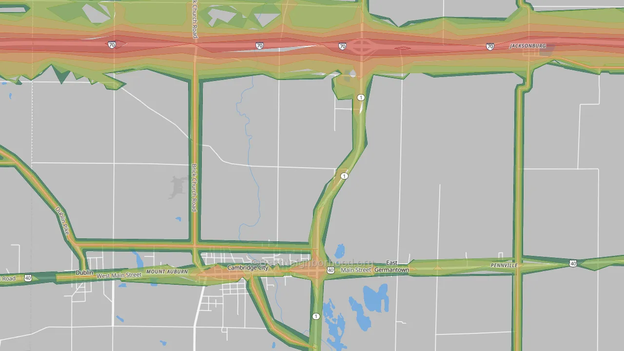 Pershing, IN Map of Noise Levels in Pershing