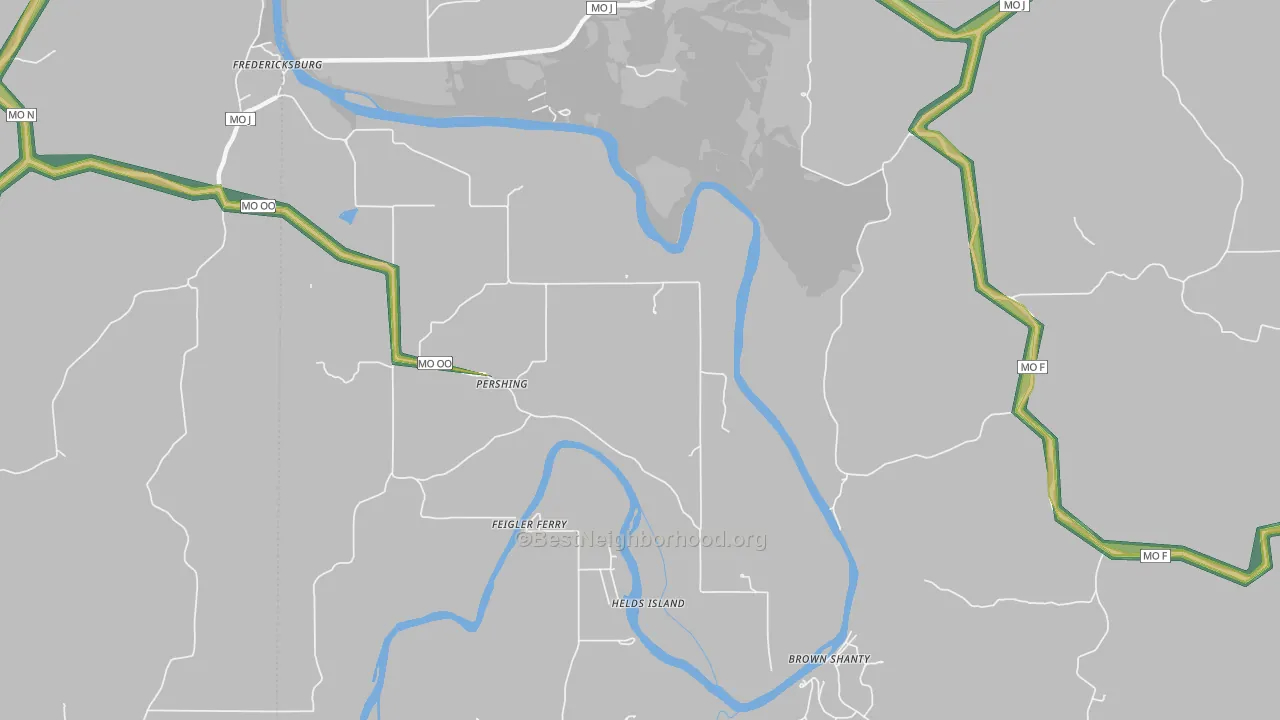 Pershing, MO Map of Noise Levels in Pershing