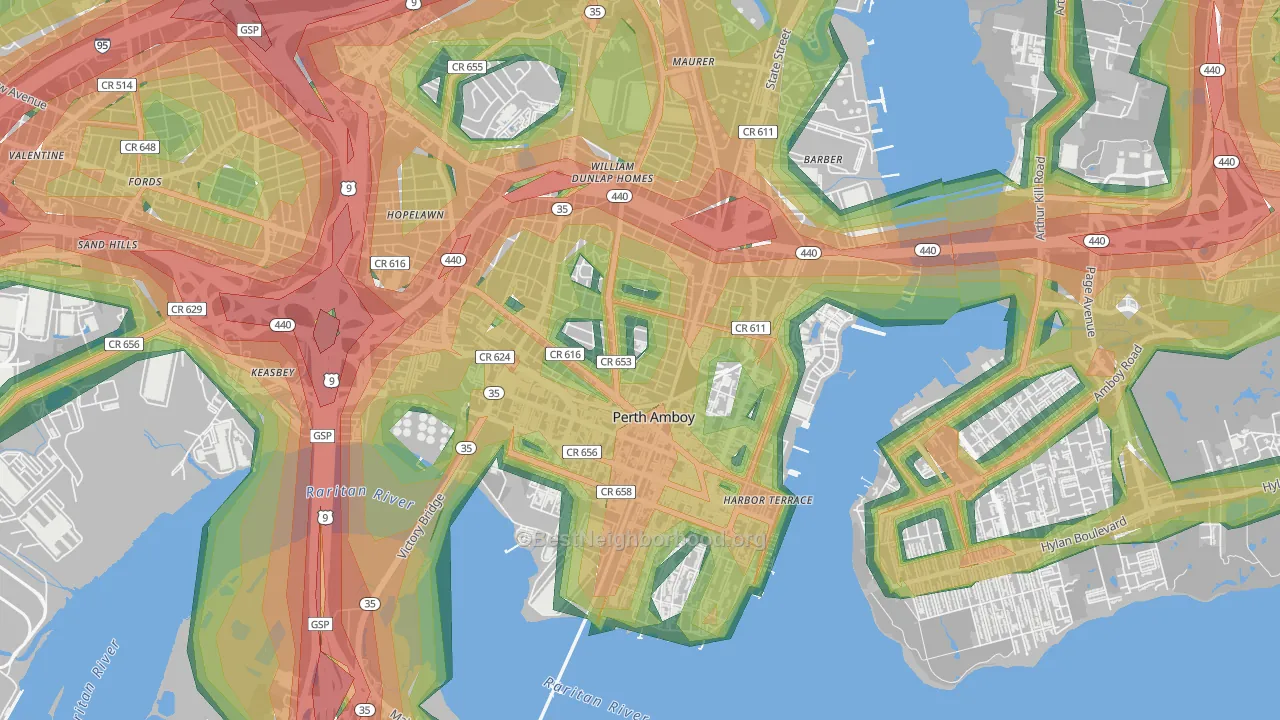 Perth Amboy, NJ Map of Noise Levels in Perth Amboy