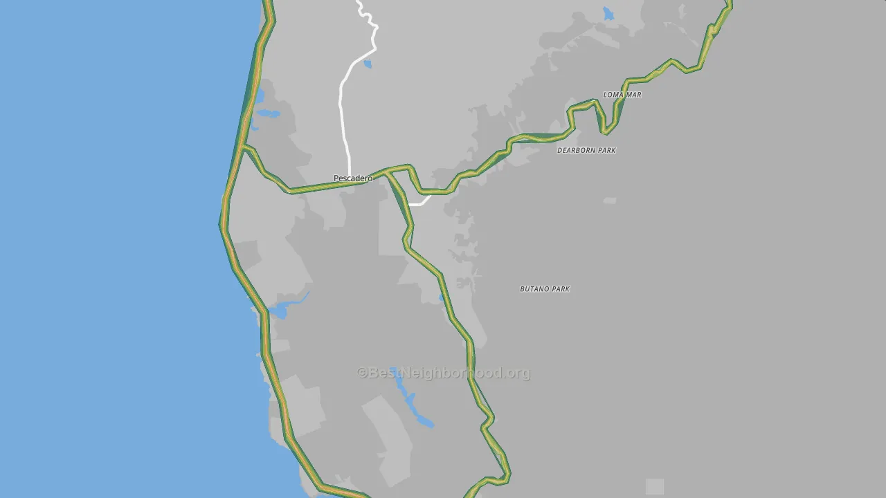 Pescadero, CA Map of Noise Levels in Pescadero