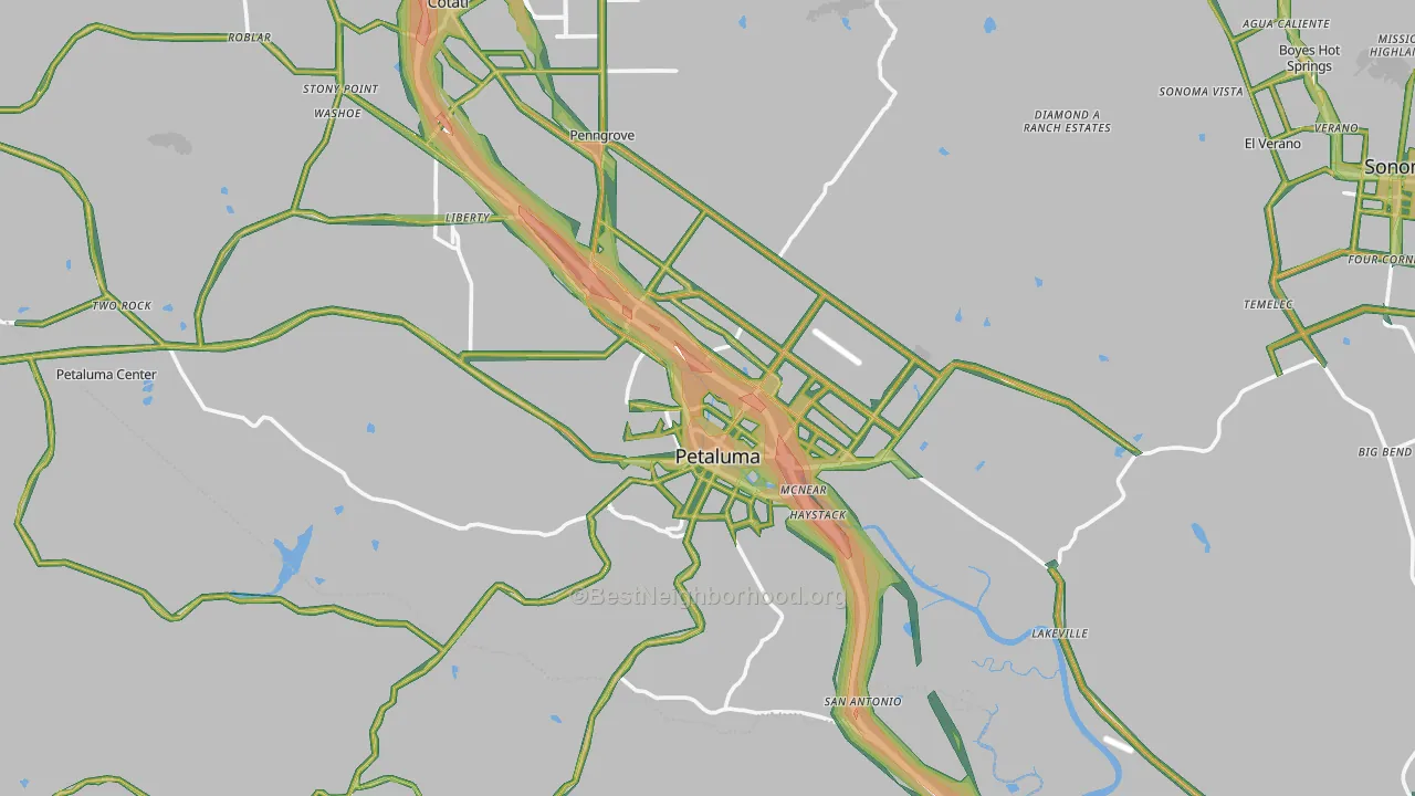 Petaluma, CA Map of Noise Levels in Petaluma