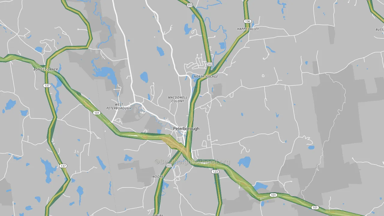 Peterborough, NH Map of Noise Levels in Peterborough