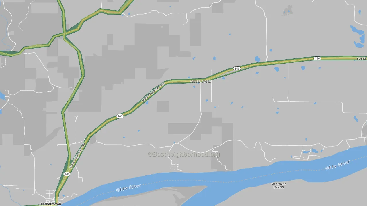 Peters Creek, IL Map of Noise Levels in Peters Creek