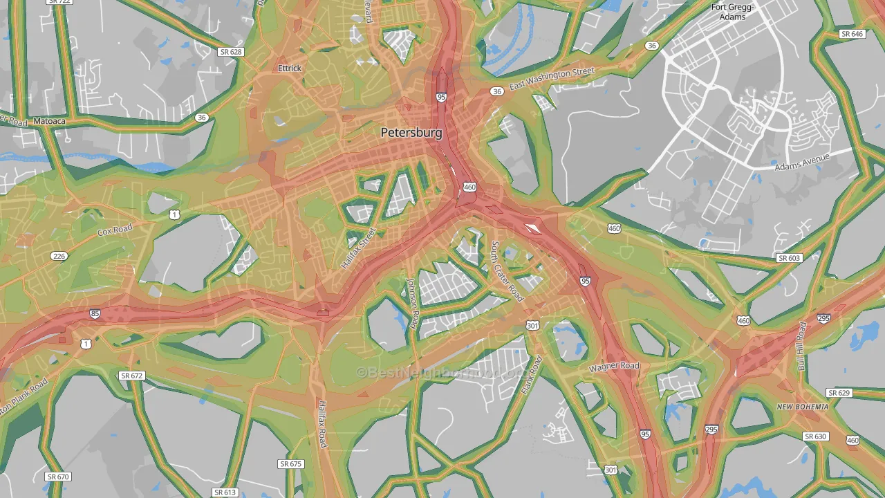 Petersburg City, VA Map of Noise Levels in Petersburg City
