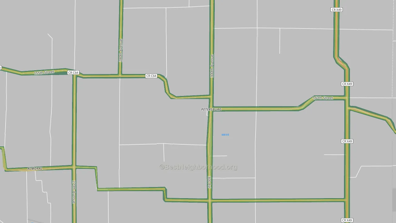 Petersburg, IA Map of Noise Levels in Petersburg