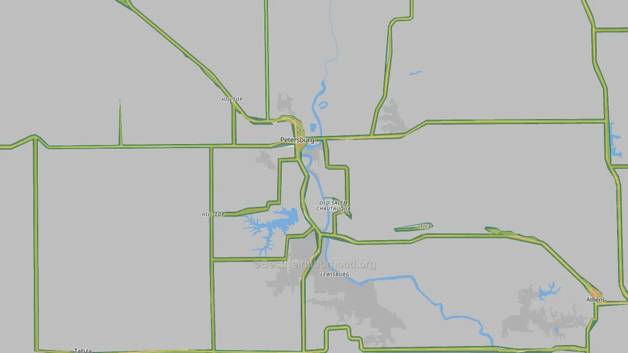 Petersburg, IL Map of Noise Levels in Petersburg