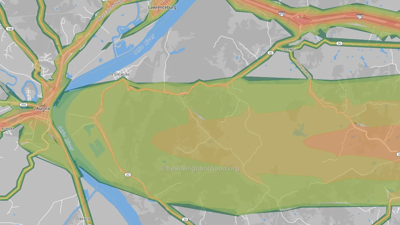 Petersburg, KY Map of Noise Levels in Petersburg