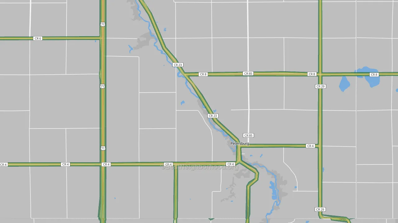 Petersburg, MN Map of Noise Levels in Petersburg