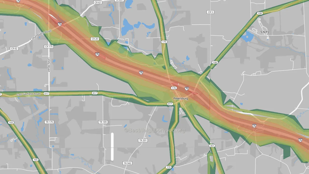 Petersburg, OH Map of Noise Levels in Petersburg