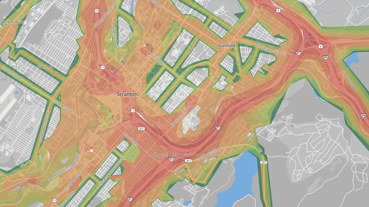 Petersburg, Scranton, PA Map of Noise Levels in Petersburg