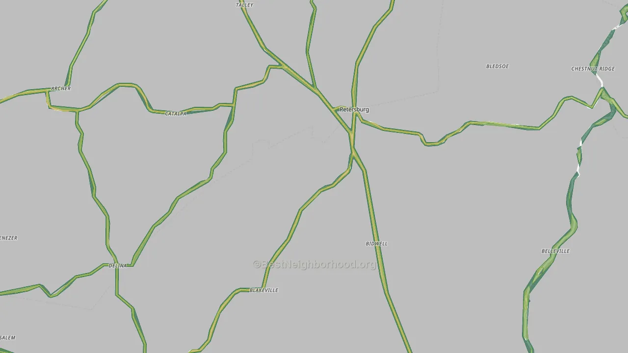 Petersburg, TN Map of Noise Levels in Petersburg