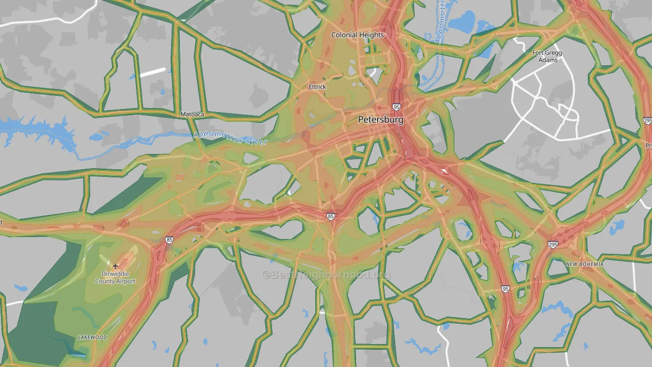 Petersburg, VA Map of Noise Levels in Petersburg