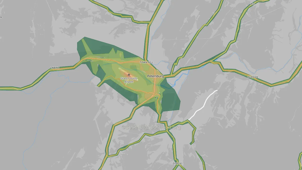 Petersburg, WV Map of Noise Levels in Petersburg