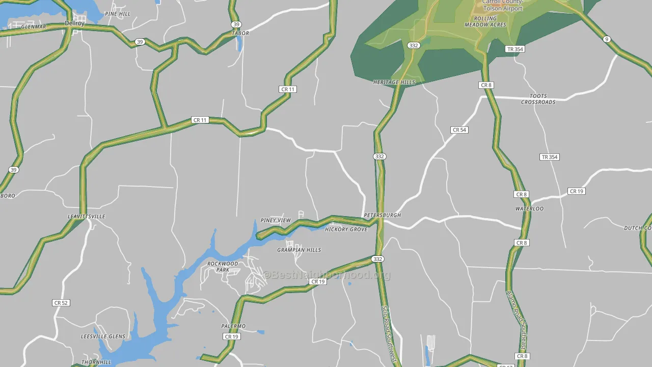 Petersburgh, OH Map of Noise Levels in Petersburgh