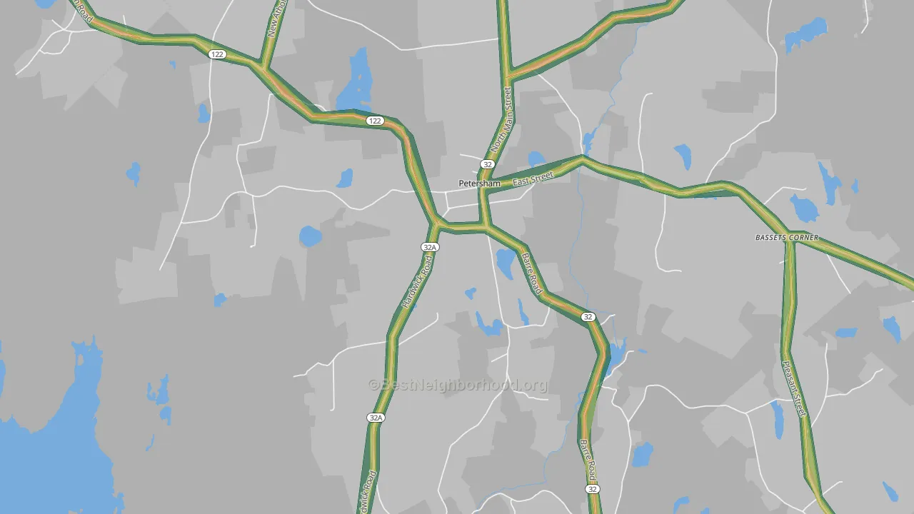 Petersham, MA Map of Noise Levels in Petersham