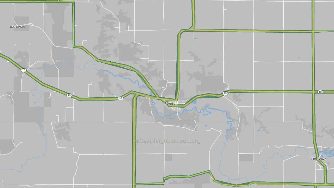 Peterson, IA Map of Noise Levels in Peterson