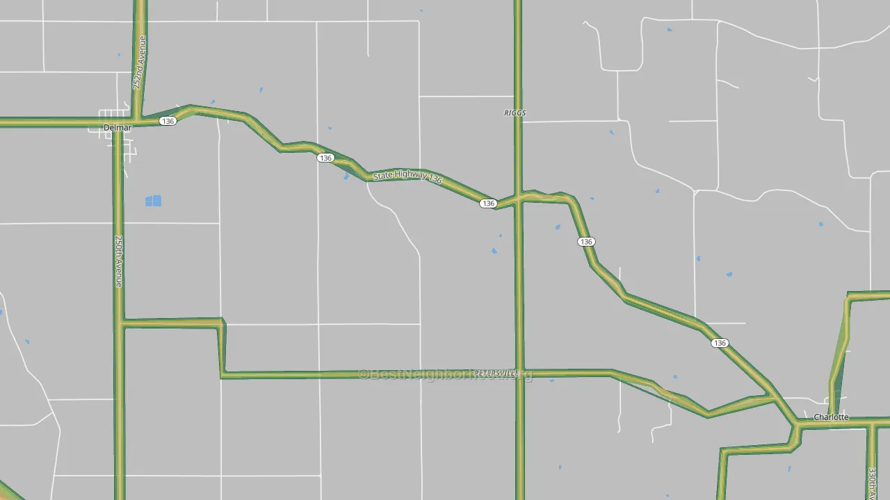 Petersville, IA Map of Noise Levels in Petersville