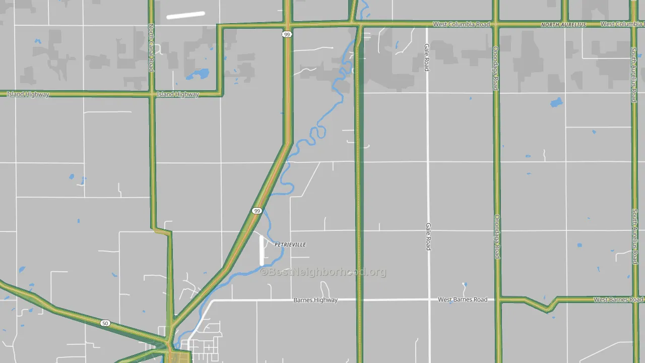 Petrieville, MI Map of Noise Levels in Petrieville