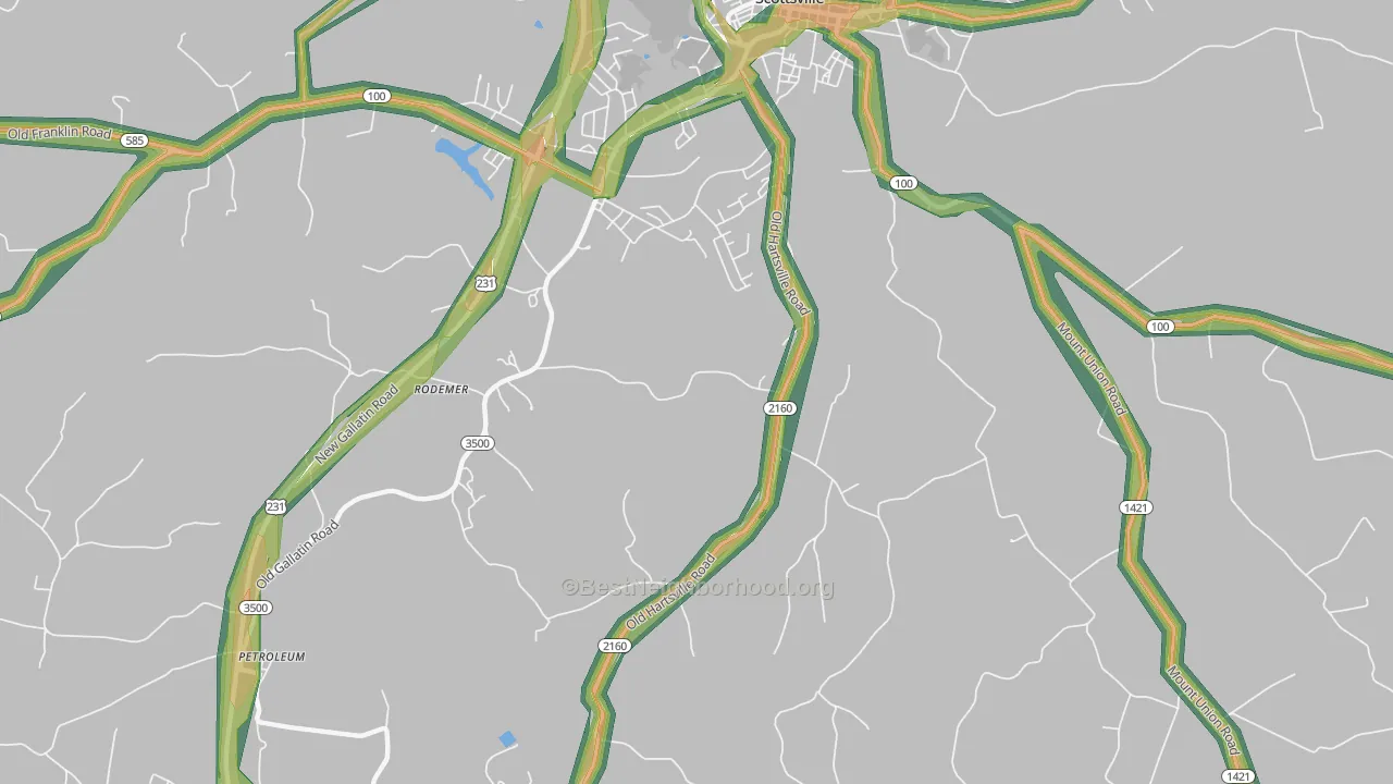 Petroleum, KY Map of Noise Levels in Petroleum