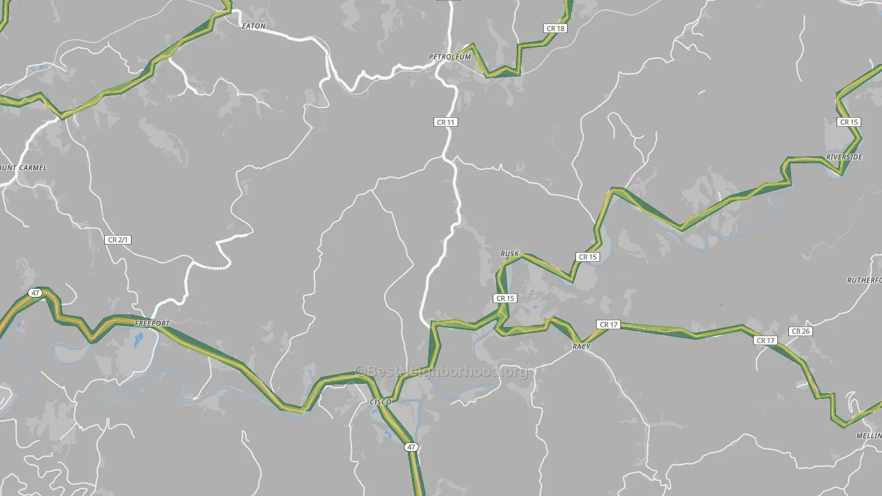 Petroleum, WV Map of Noise Levels in Petroleum
