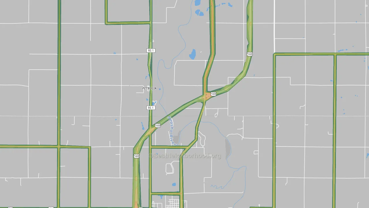Petrolia, KS Map of Noise Levels in Petrolia