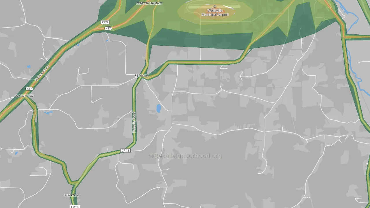 Petrolia, NY Map of Noise Levels in Petrolia