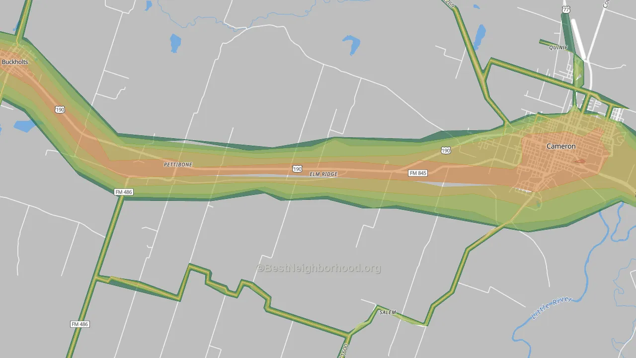 Pettibone, TX Map of Noise Levels in Pettibone