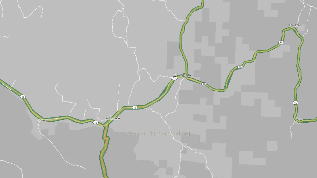 Pettigrew, AR Map of Noise Levels in Pettigrew