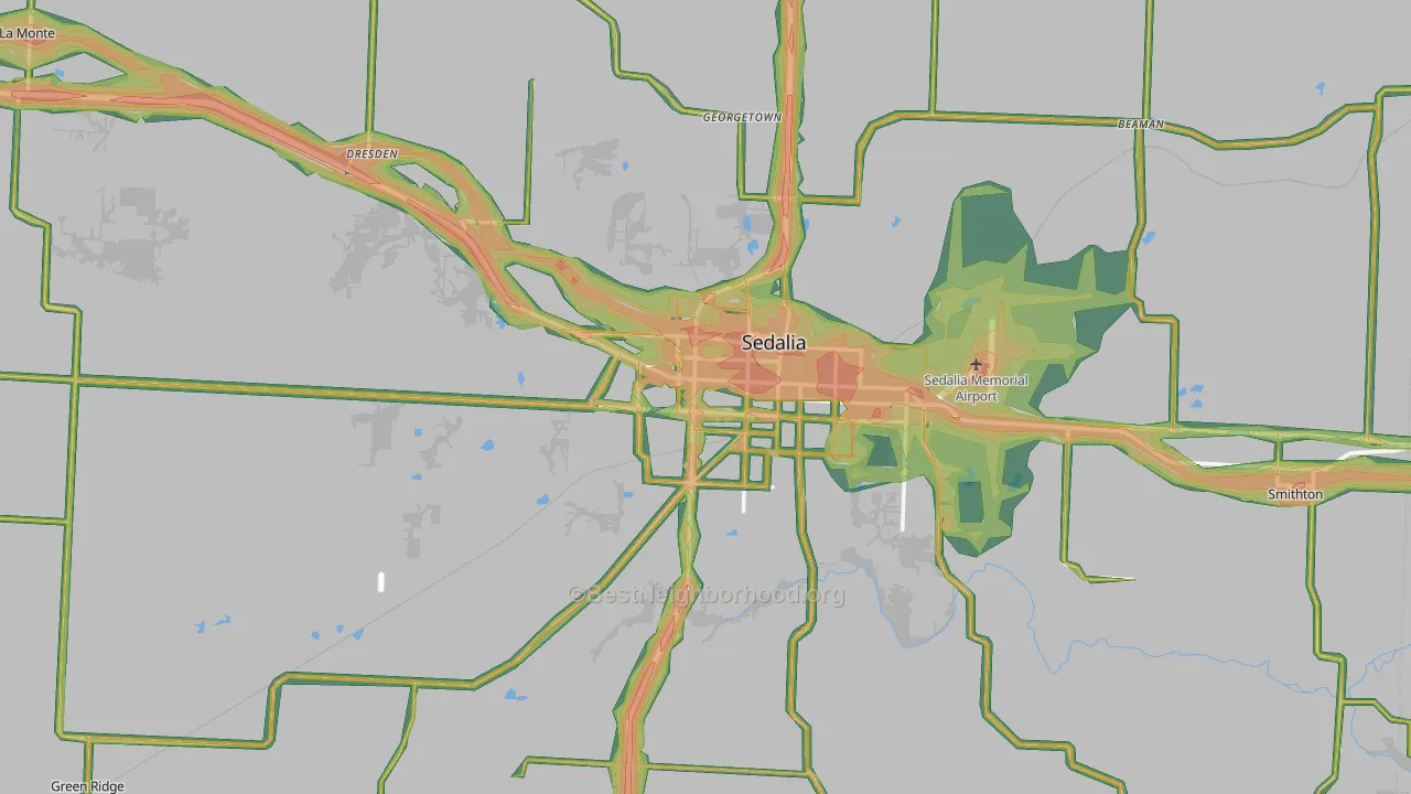 Pettis County, MO Map of Noise Levels in Pettis County