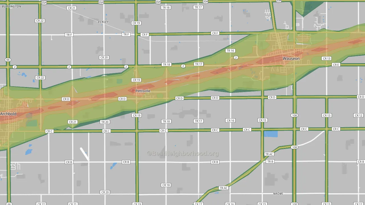 Pettisville, OH Map of Noise Levels in Pettisville
