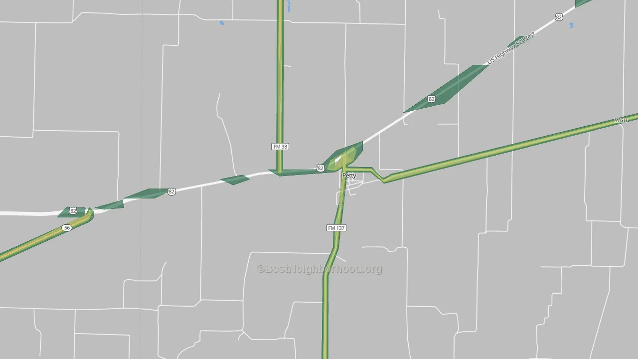 Petty, TX Map of Noise Levels in Petty