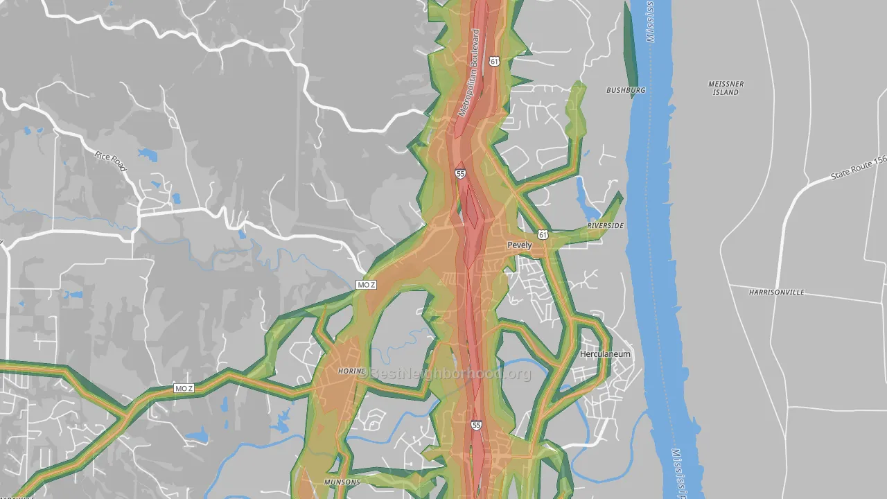 Pevely, MO Map of Noise Levels in Pevely