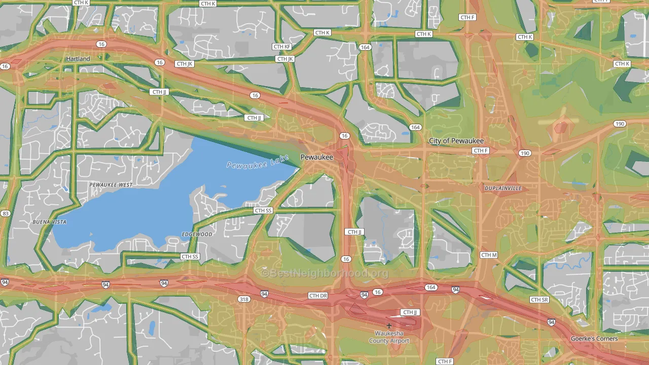 Pewaukee, WI Map of Noise Levels in Pewaukee