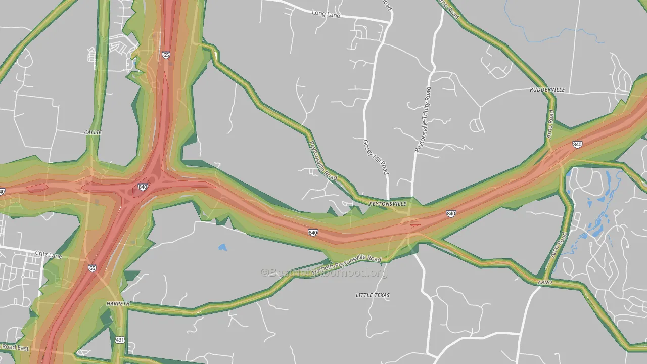 Peytonsville, TN Map of Noise Levels in Peytonsville