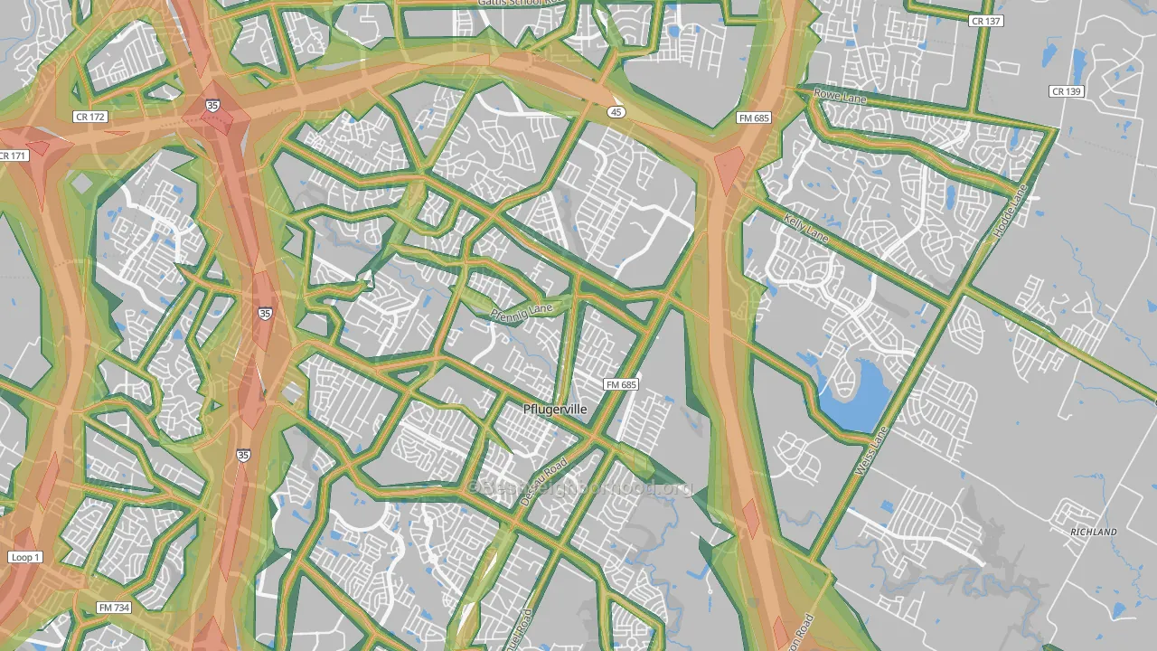 Pflugerville, TX Map of Noise Levels in Pflugerville