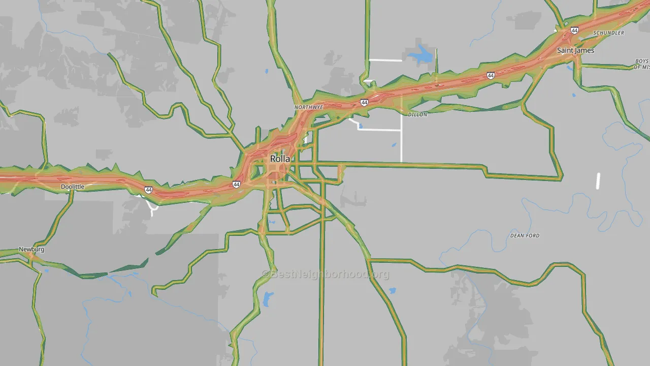 Phelps County, MO Map of Noise Levels in Phelps County