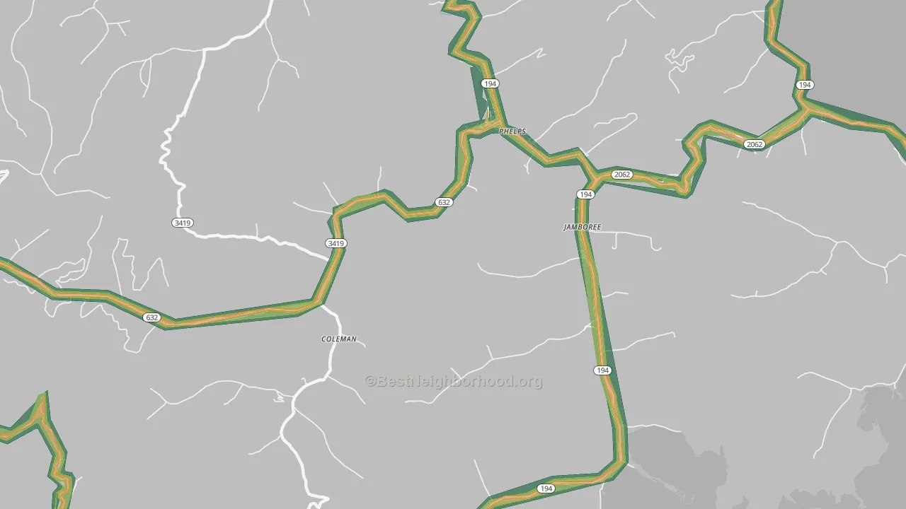 Phelps, KY Map of Noise Levels in Phelps