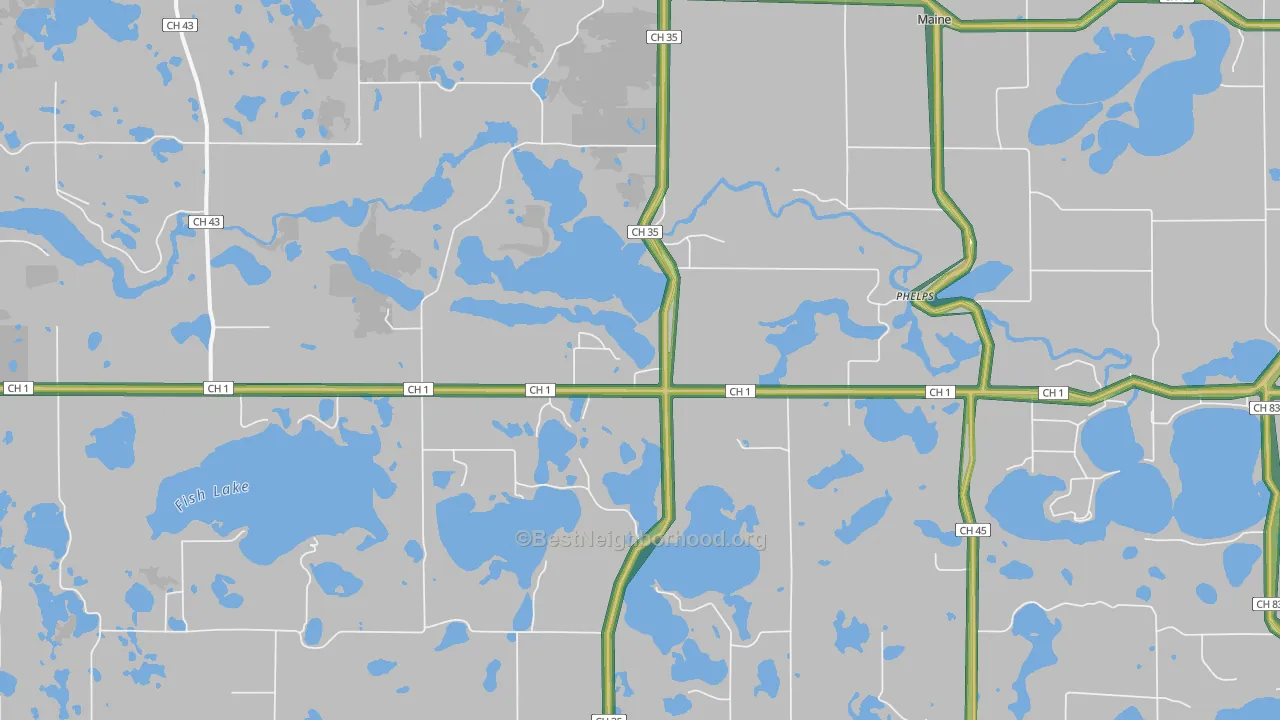 Phelps, MN Map of Noise Levels in Phelps