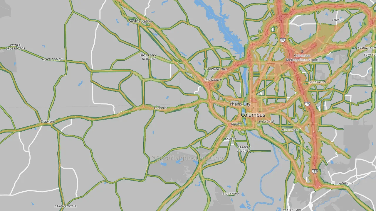 Phenix City, AL Map of Noise Levels in Phenix City