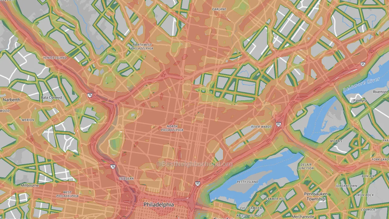 Philadelphia County, PA Map of Noise Levels in Philadelphia County
