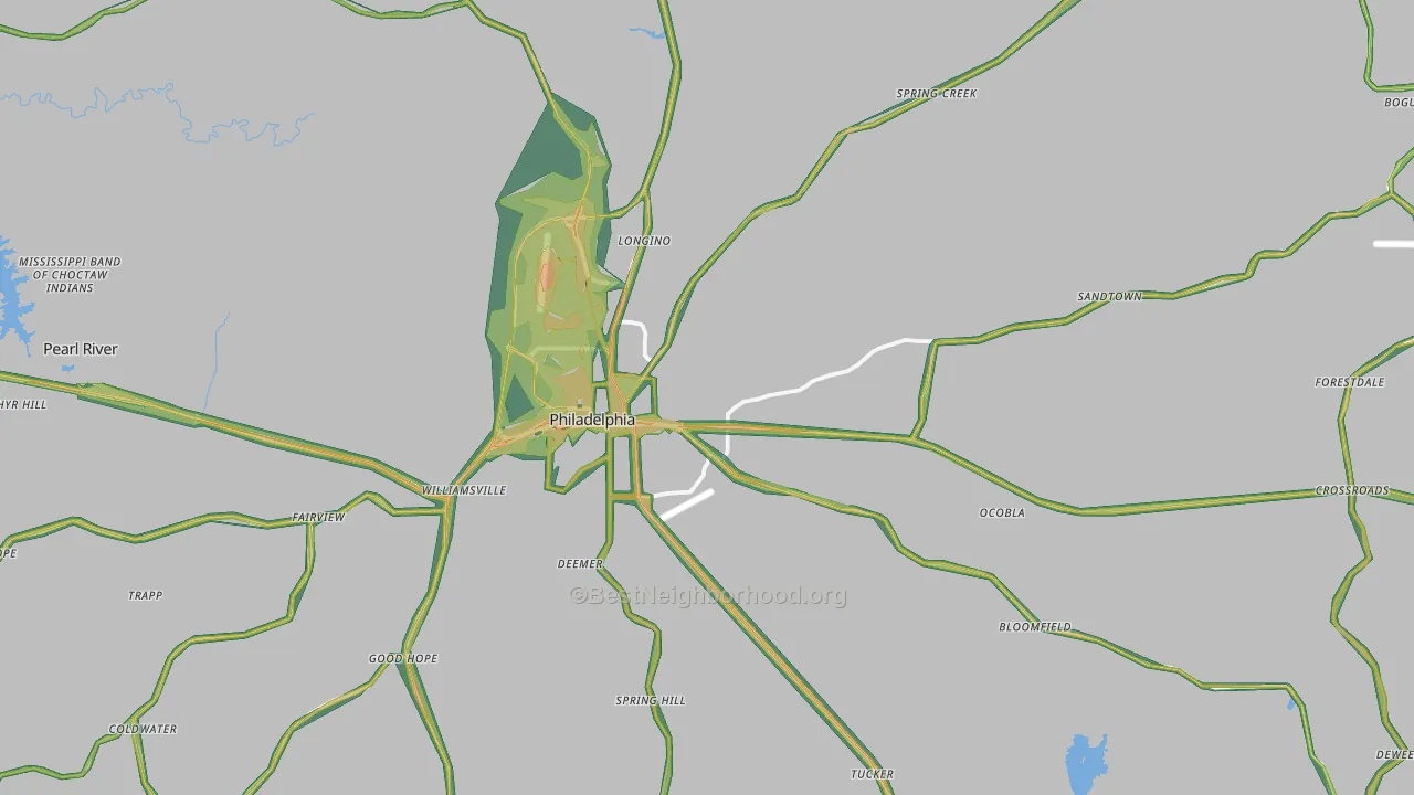 Philadelphia, MS Map of Noise Levels in Philadelphia