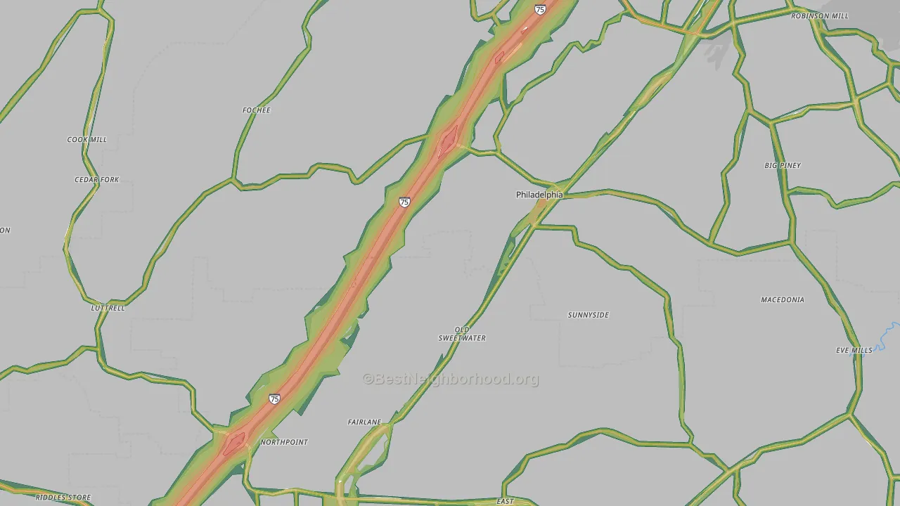 Philadelphia, TN Map of Noise Levels in Philadelphia