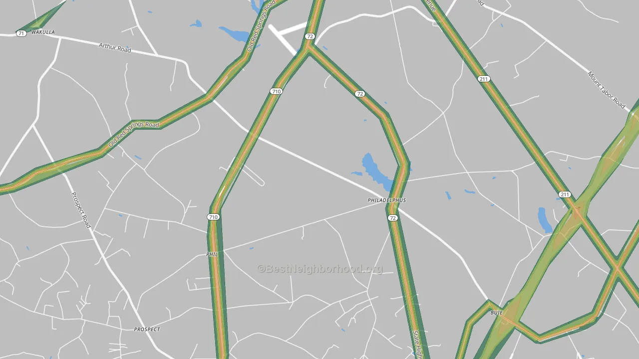 Philadelphus, NC Map of Noise Levels in Philadelphus