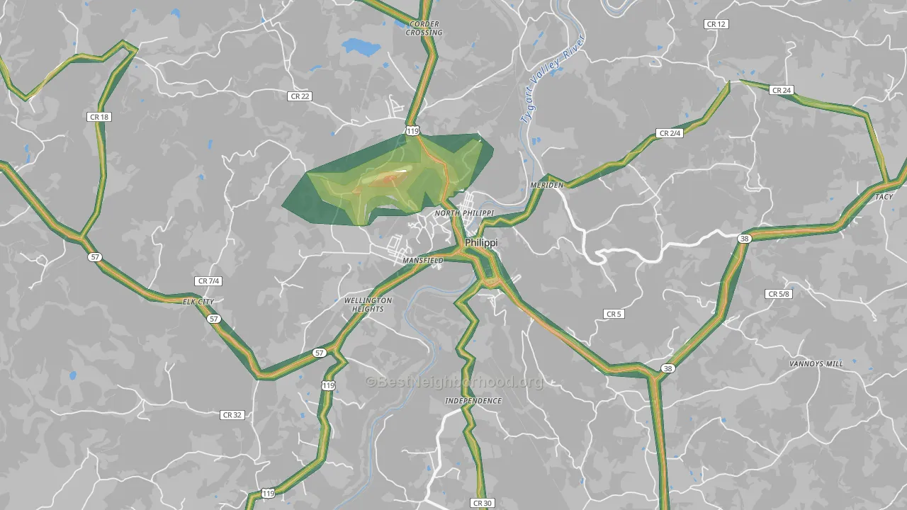 Philippi, WV Map of Noise Levels in Philippi
