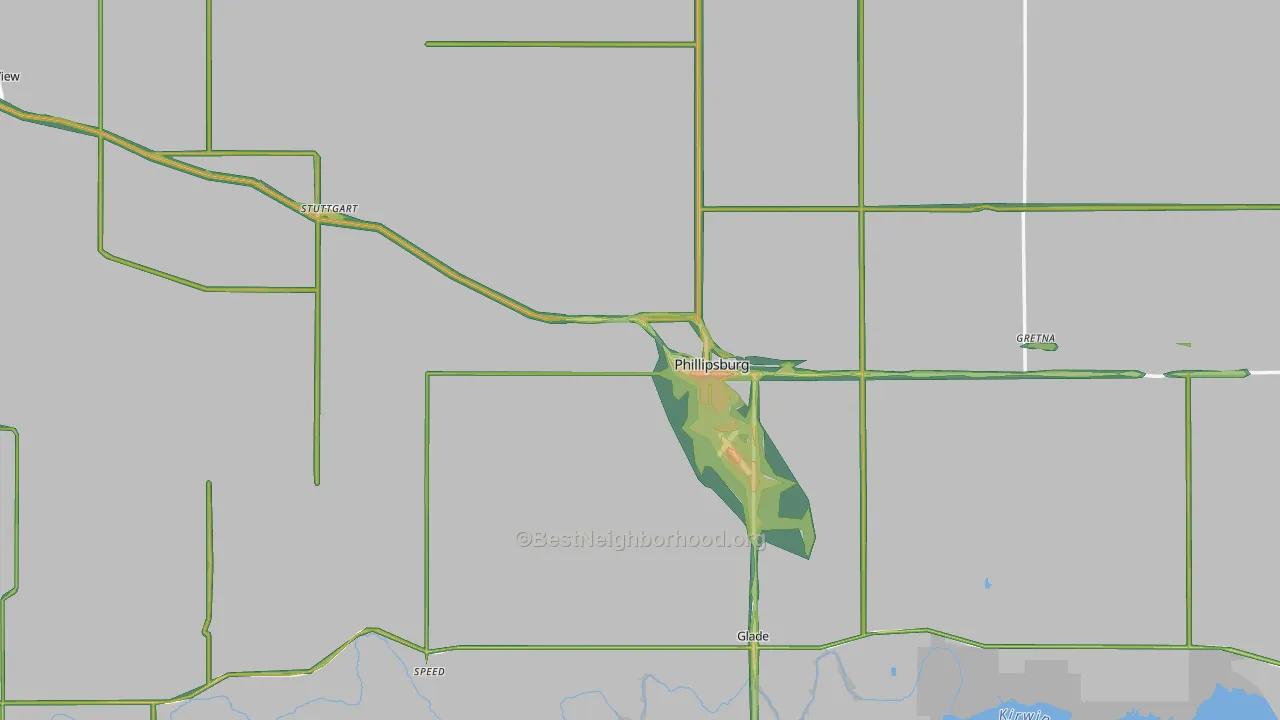Phillips County, KS Map of Noise Levels in Phillips County