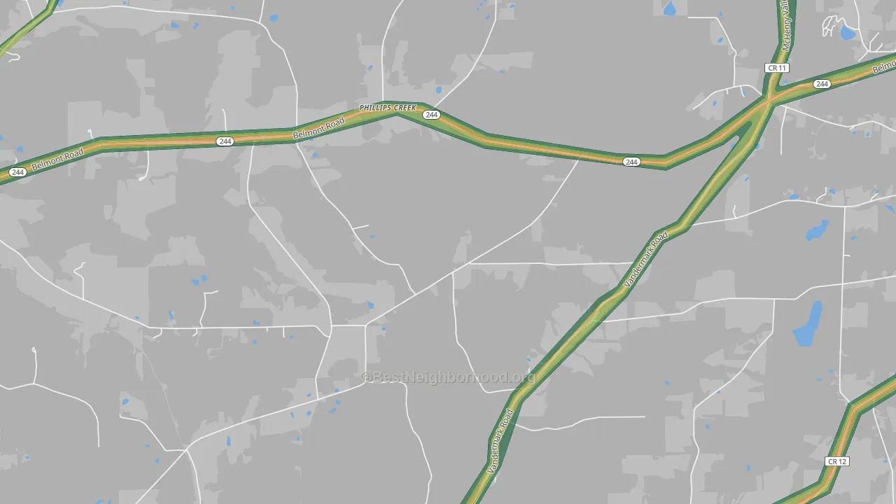 Phillips Creek, NY Map of Noise Levels in Phillips Creek