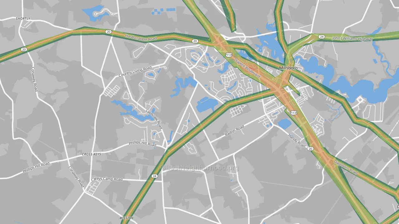 Phillips Hill, DE Map of Noise Levels in Phillips Hill