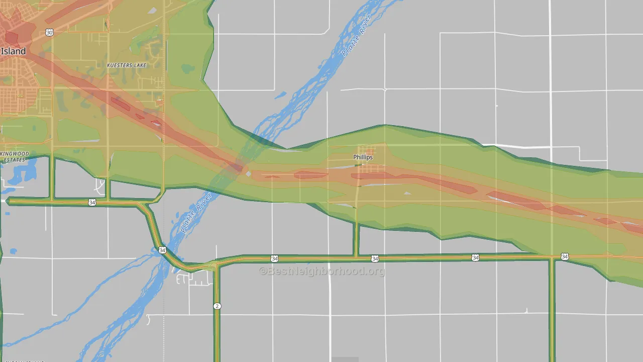 Phillips, NE Map of Noise Levels in Phillips